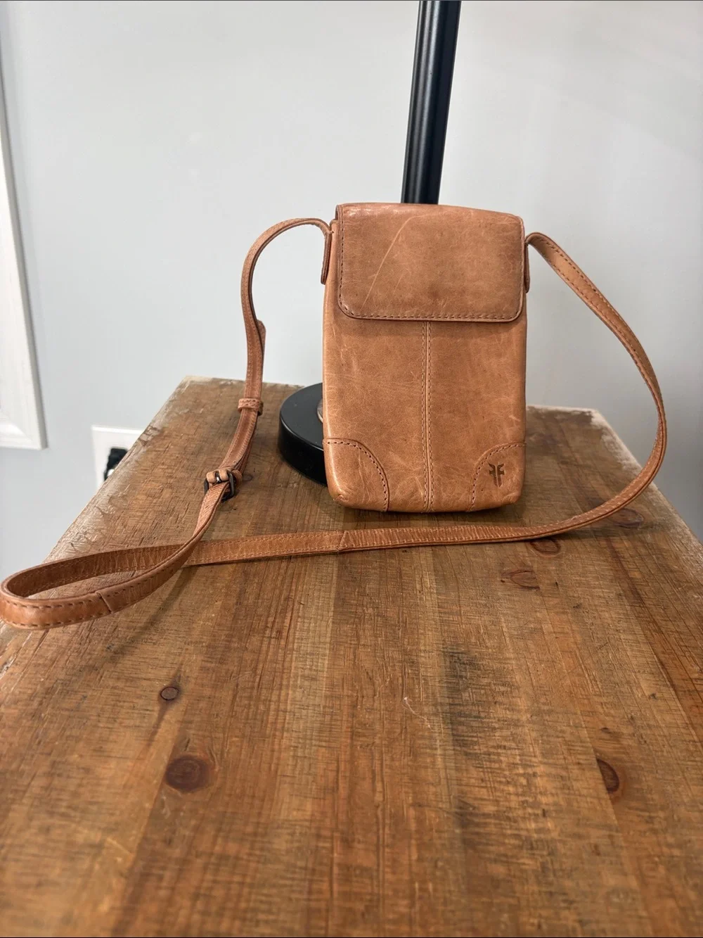 Frye Small Leather Crossbody With Adjustable Strap in Tan